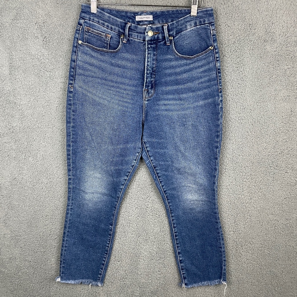 GOOD AMERICAN Good Curve High Waist Skinny Jeans Womens 12/31 (31x25) Raw Hem